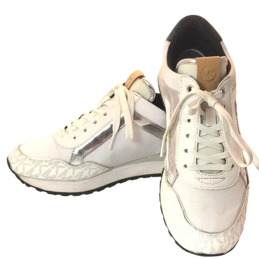 Michael Kors Maddy Two-Tone Gray & Silver Signature Logo & Mesh Trainers Size 6 - Picture 9 of 9